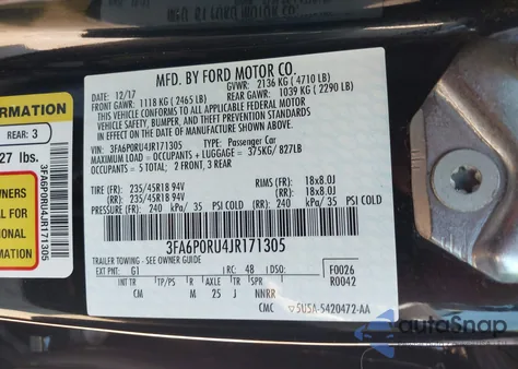 2018 Ford Fusion Hybrid Titanium from USA, damaged, VIN 3FA6P0RU4JR171305